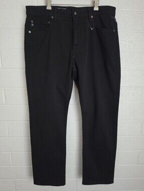 AG Adriano Goldschmied Everett Slim Straight Sueded Sateen Pants Black 34x32 NEW